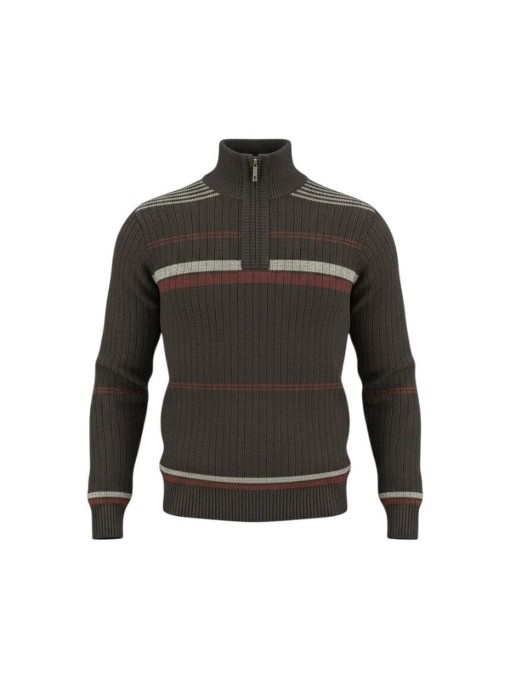 Pronti Mens Brown Striped Half-Zip Ribbed Sweater L